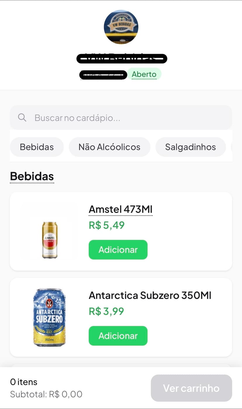 Cardápio do cliente — produtos com foto e preço
